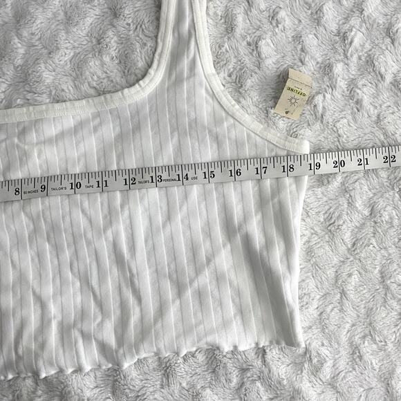 NEW Aerie Offline White Ribbed OG Groove Lettuce Hem Crop Top XL - Picture 7 of 7